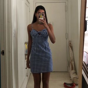 Blue and white checkered dress